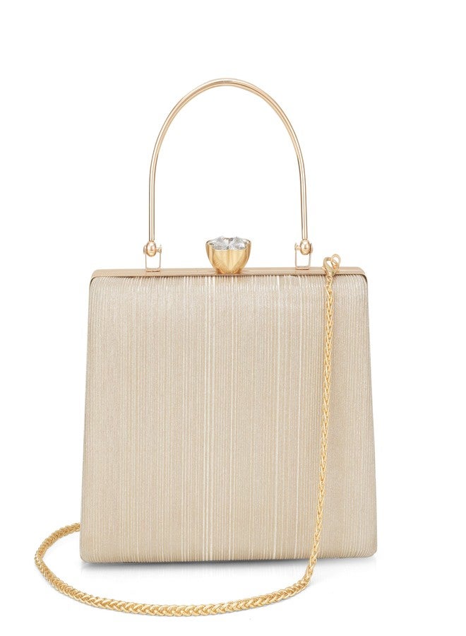 JI ACCESSORIES Elegant Gold Metallic Evening Clutch Handbag with Metal Handle - Image 1